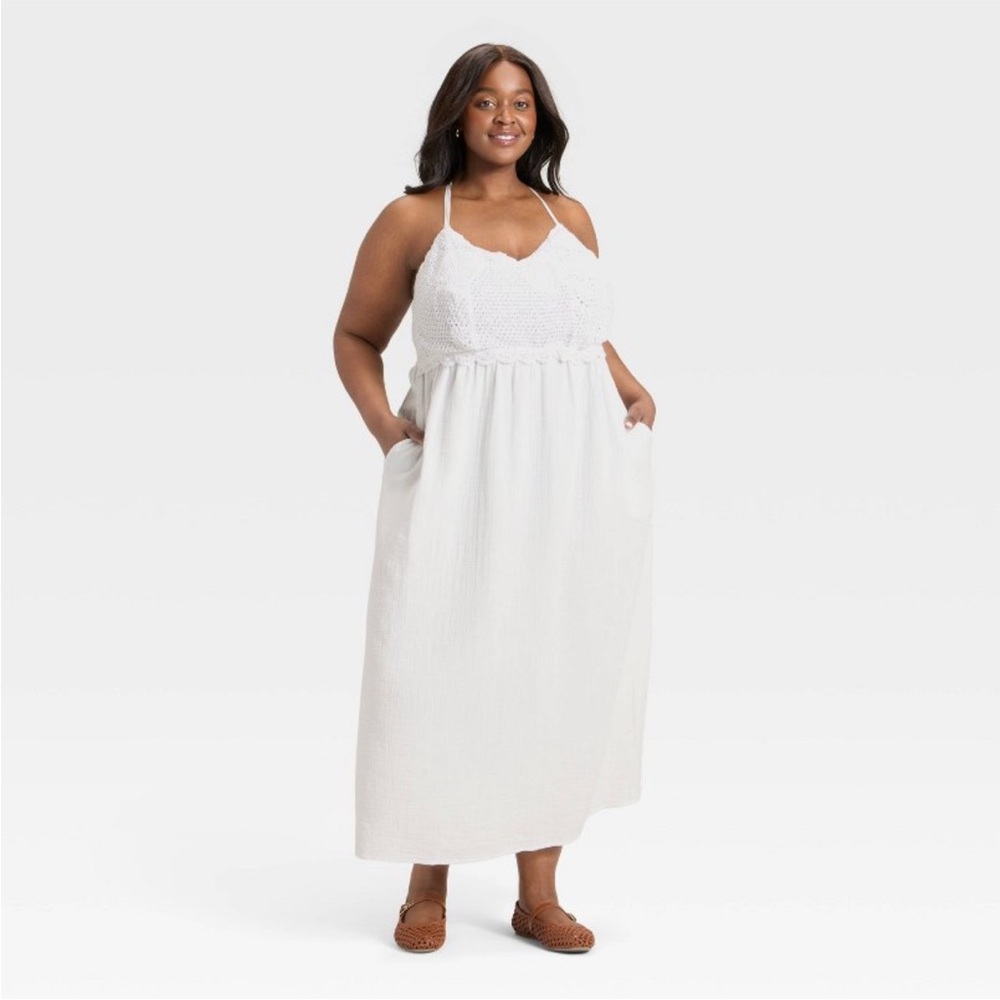 Women's Crochet Trim Maxi Sundress - Universal Thread™ White XL NWT
